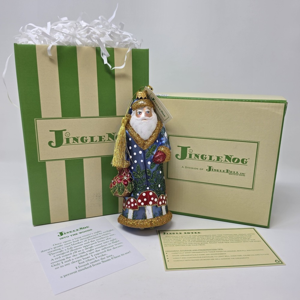 JingleNog Into The Woods Santa Ornament #80060 Hand Blown & Painted in Poland